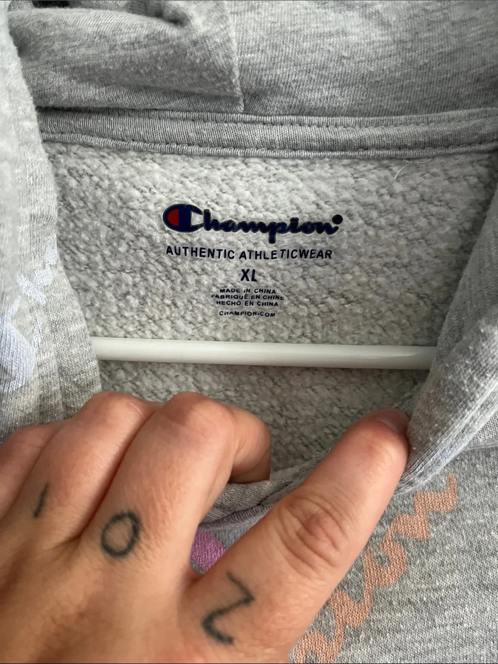 Champion Gray Hoodie with Pastel Logo Accents